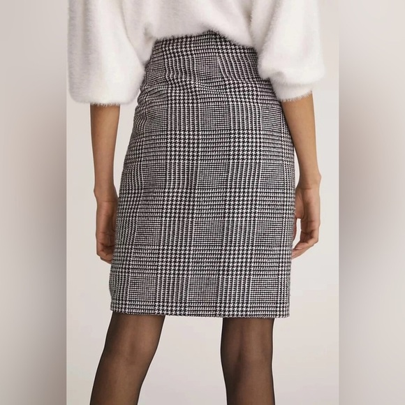 NWT Mare Mare x Anthropologie Houndstooth Fringe Mini Skirt Preppy Black White L - Picture 10 of 12